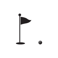 Golf vector silhouette icon symbols. Golf flagstick and field.