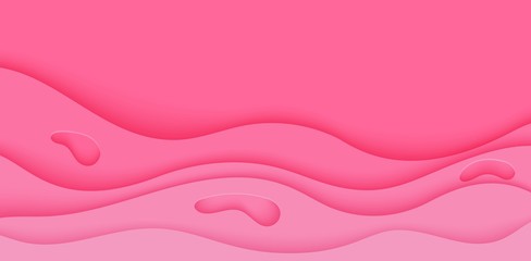 Pink abstract background in paper cut style. Layers of paper wavy with holes lying on top of each other. Delicate fuchsia flyer for March 8th opener, banner for World Breast Cancer Day. Vector card.