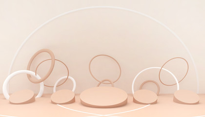 Podium  composition circle minimal and Modern Ideas Concept Inspiration Art  of geometric shapes and artistic exhibit space on pastel Orange background - 3d rendering