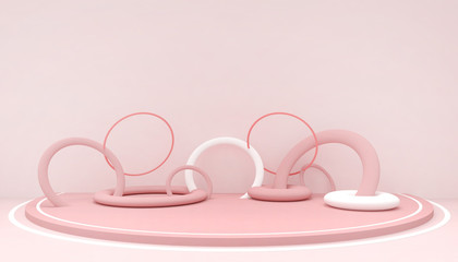 Podium  composition circle minimal and Modern Ideas Concept Inspiration Art of geometric shapes and artistic exhibit space on Pink pastel  background - 3d rendering