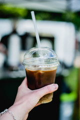 ice coffee in plastic mug