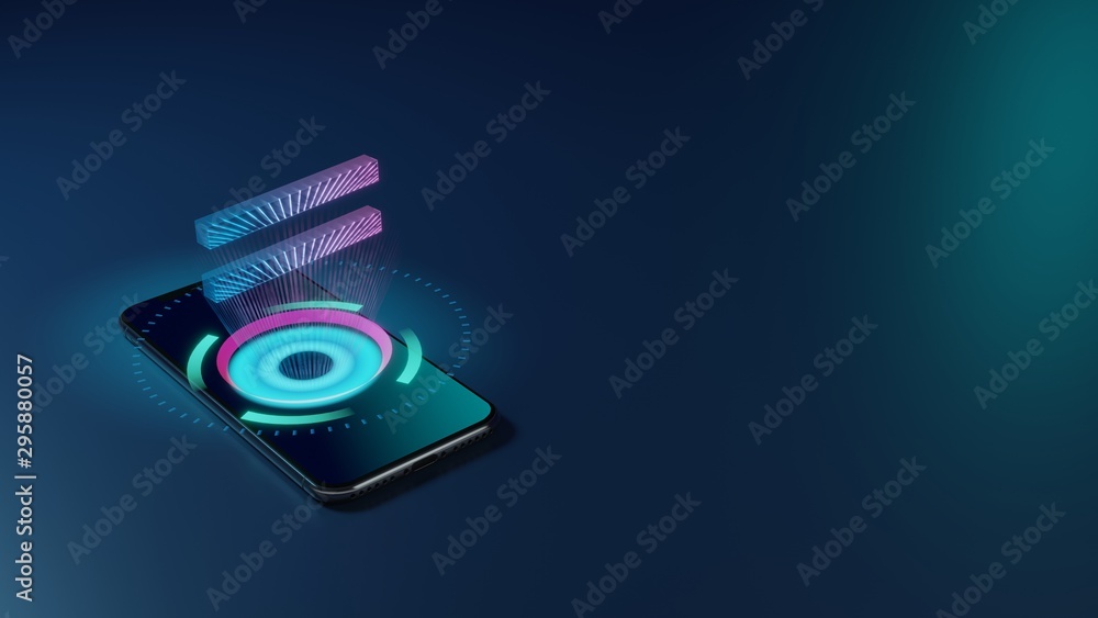 Poster 3d rendering neon holographic phone symbol of equal icon on dark background