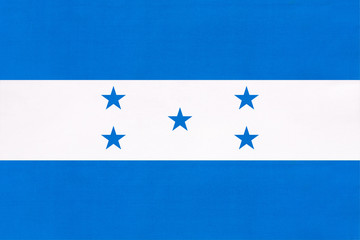 Honduras national fabric flag, textile background. Symbol of international world central America...