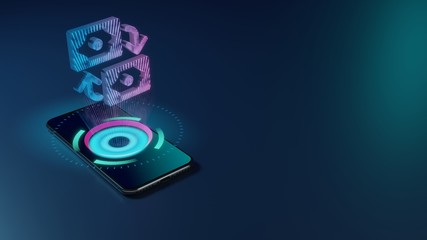 3D rendering neon holographic phone symbol of exchange icon on dark background