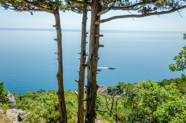 Sea view from high mountain in summer.