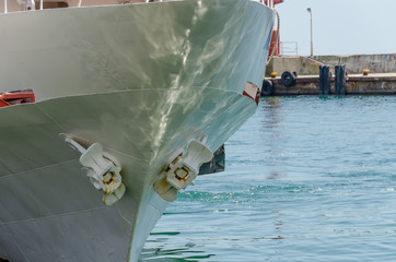 White steamship in the Port in the summer.
