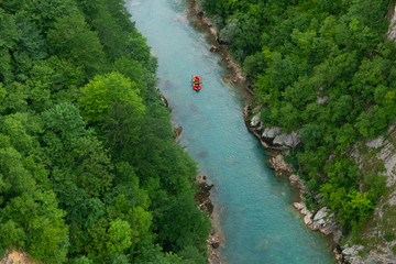 Fototapeta na wymiar Boat for rafting in the canyon