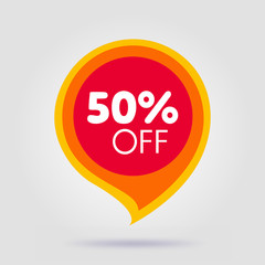 50 OFF Discount sticker. Sale red tag isolated vector illustration