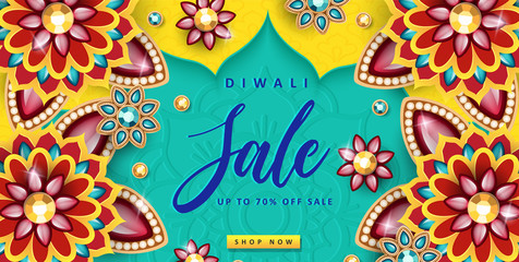 Naklejka premium Diwali Festival Banner Design. Beautiful Indian Flower Design. The Festival of Lights.