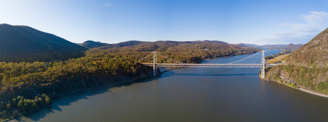 Aerial panorama of the Hudson River Valley of New York during autumn.