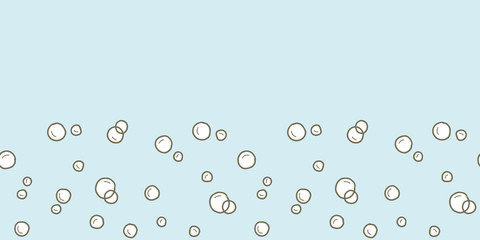 Vector water seamless border in blue. Simple doodle bubbles hand drawn made into repeat. Great for invitations, decor,  packaging, ribbon, greeting cards, stationary, travel design.
