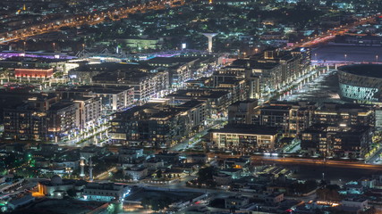 Fototapeta premium Dubai City Walk aerial timelapse, travel and leisure venue in Dubai downtown