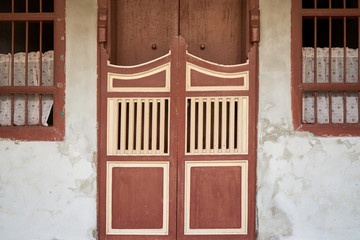 old wood door in ancient town of phuket thailand