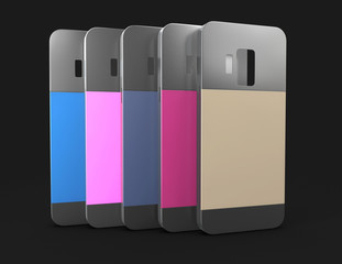 3d Illustration of smartphone back covers on a black background