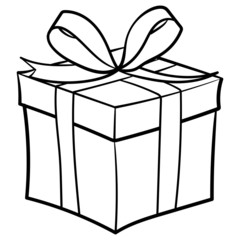gift with bow. box, outline, comic, monochrome, christmas, birthday, present.