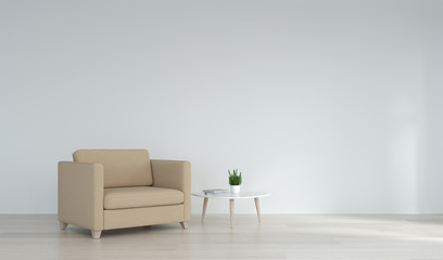 Simple living room white  armchair home interior scandinavian design, clean modern home design background, 3d rendering