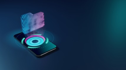 3D rendering neon holographic phone symbol of folder icon on dark background