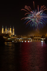 Naklejka premium Fireworks in cathedral of our lady of the pilar 13 october 2019