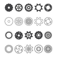 Set with gears. The contours and silhouettes of the gears. Vector illustration isolated on white background for design and web.