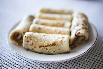 Delicious plain pancakes with caramel,stock photo