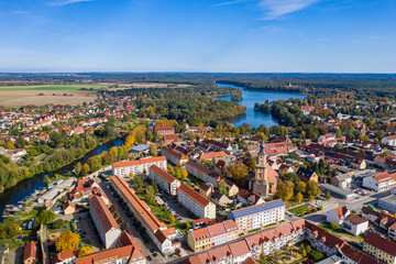 Aussicht auf die Altstadt von Templin in der Uckermark, Land Brandenburg im Herbst