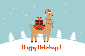 Christmas llama greeting card