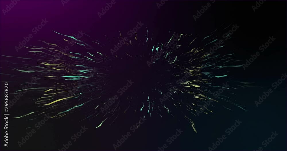 Poster abstract background, digital flower like a sun arises from a black background. three-dimensional ele