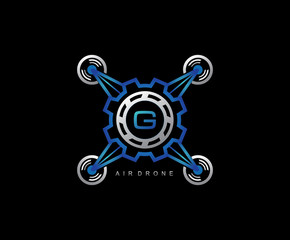 Fototapeta premium Drone Gear Engineering Letter G Logo Design, Flying Gear Drone Vector 