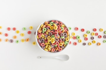 Top view arrangement of colorful cereal