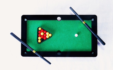 Toy billiards table- from above.