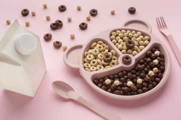 Close-up cereal tray for breakfast