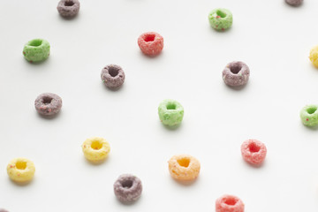 Close-up assortment of colorful cereal