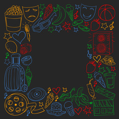 Vector pattern with icons for beauty and shopping. Icons for beauty, shopping, fashion, shopping mall, strip mall. Sale, discount.