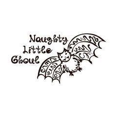 Halloween Hand Drawn Bat with Phrase