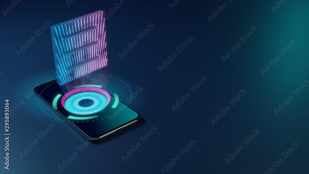 Poster 3D rendering neon holographic phone symbol of menu  icon on dark background