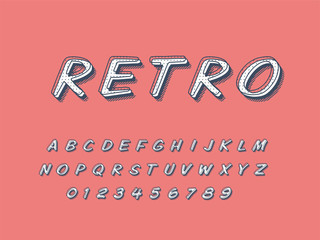 Retro font and alphabet. Stock vector illustration