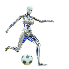 cyborg girl playing football