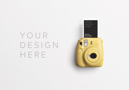 Instant Camera with Photo Mockup