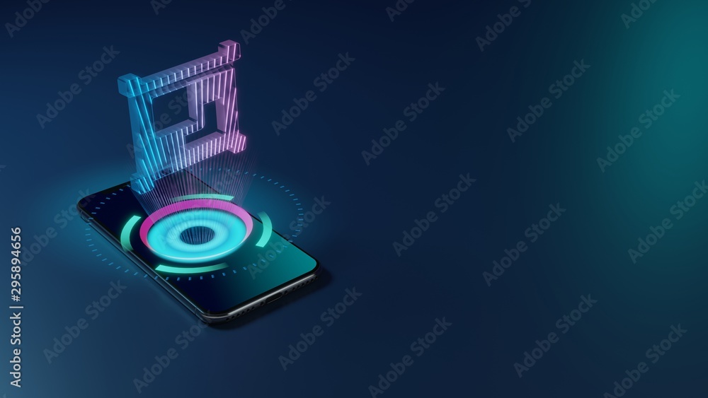 Poster 3d rendering neon holographic phone symbol of object group icon on dark background
