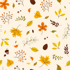 Seamless pattern with cute autumn leaf