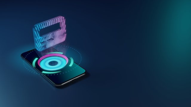 3D rendering neon holographic phone symbol of pager icon on dark background