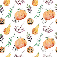 Set of hand-drawn elements painted in watercolor. Cute illustratio ns for Halloween. Watercolor halloween collection. Artistic autumn constructor clip art.