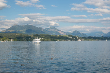 Fototapeta na wymiar Panorama of Lucerne lake and mountains scene in Lucerne, Switzerland