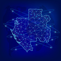 Global logistics network concept. Communications network map Gabon on the world background. Map of  Gabon  with nodes in polygonal style. Vector illustration EPS10. 