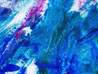 Abstract magenta and blue acrylic stains. Chaotic brush strokes. Textured artistic background.
