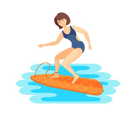 Young girl surfer riding a surfboard vector