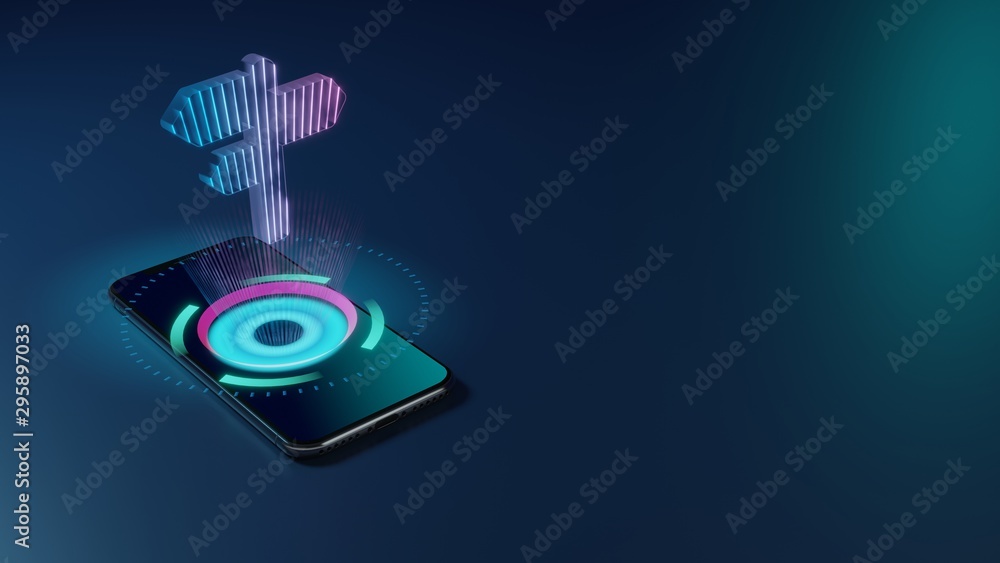 Aufkleber 3d rendering neon holographic phone symbol of pointer icon on dark background
