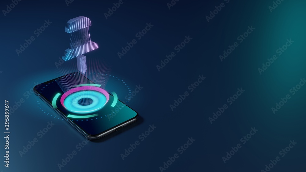 Poster 3d rendering neon holographic phone symbol of push pin icon on dark background