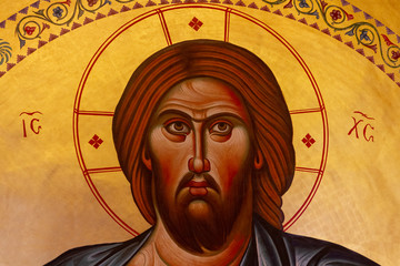 The face of Jesus Christ pictured inside the dome of an Orthodox church in Greece
