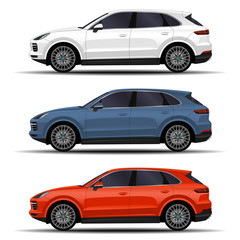 realistic SUV car. cars set. side view.